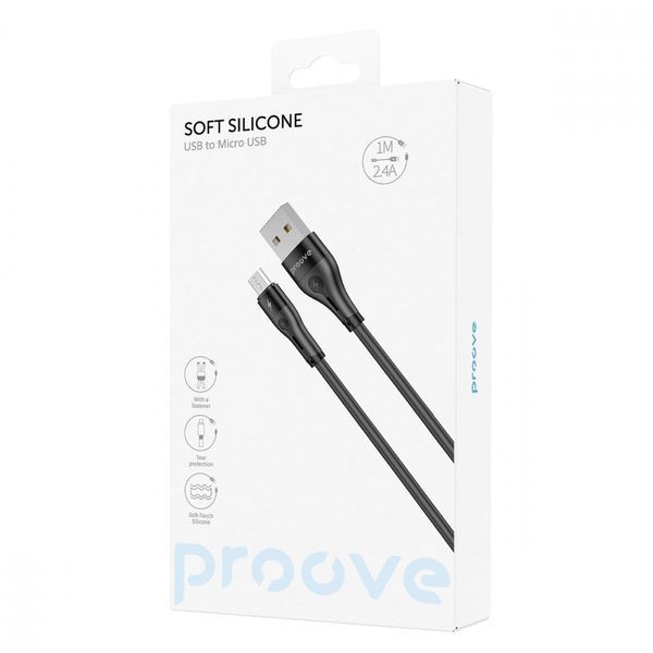 Кабель Proove Soft Silicone USB-A/Micro-USB 12W (1м) (Black) 2571455599 фото