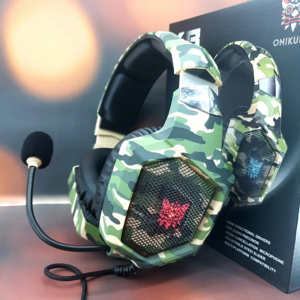 ONIKUMA K8 Геймерские компьютерные наушники для онлайн игр с микрофоном и подсветкой камуфляж Черный 1136515359 фото