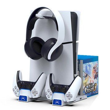 Док-станция для двух геймпадов DualSense PS5 Slim с подставкой для дисков и наушников и Pega PG-P5S009 17104 фото