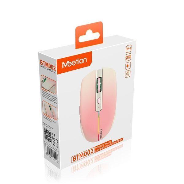 Бездротова Миша для комп'ютера ноутбука MEETION BTM002 (2.4 G+Bluetooth) |1000-1200-1600dpi, 6 кнопок RGB Білий 2566388078 фото