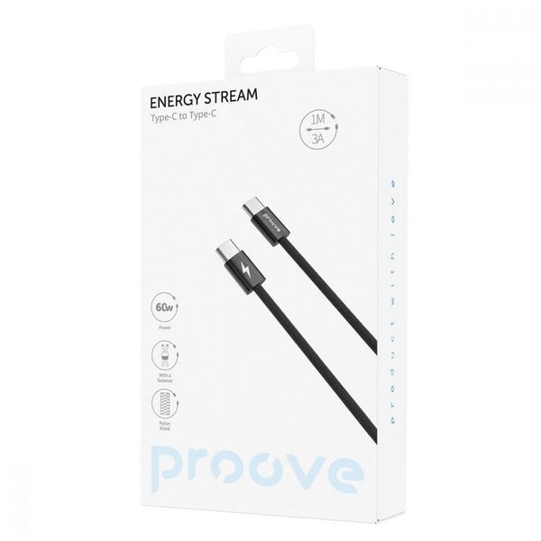 Кабель Proove Energy Stream Type-C/Type-C 60W (1м) (Black) 2571455558 фото