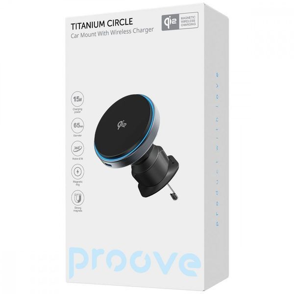 Автомобільний тримач для телефону з бездротовим ЗП Proove Titanium Circle 15W Qi2 63019 фото