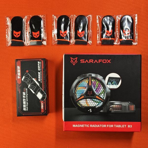 Комплект ігровий для планшета (9в1): кулер Sarafox B3 + напальчники PLAYCAT 3 пари (6 шт.) + тримачі для планшета MEMO PB01 2909445072 фото