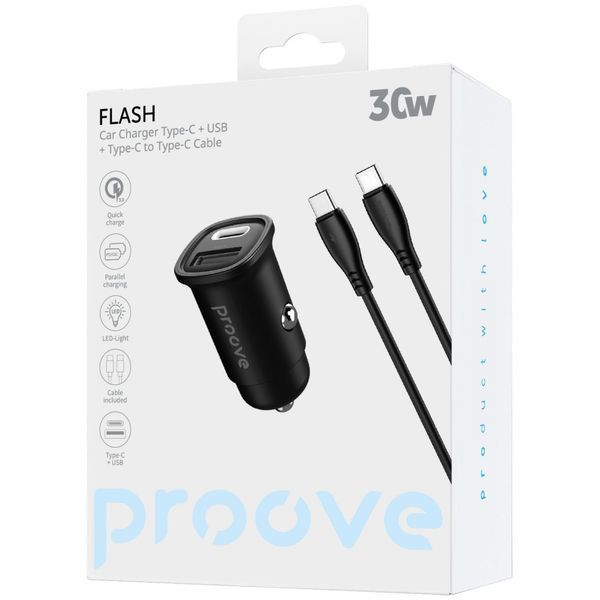 АЗП Proove Flash 30W + Cable Автомобільний зарядний пристрій з кабелем 60075 фото