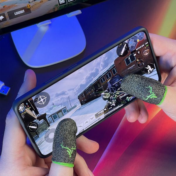 Игровые напальчники с нейлоном DEER (1 пара 2 шт) для игр на телефоне смартфоне планшете pubg пабг пубг Серый с красным 2452419631 фото