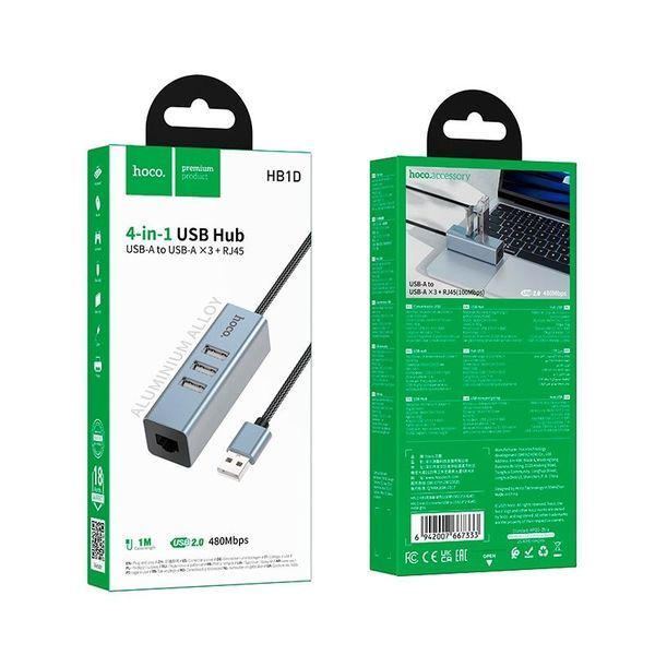 USB хаб HOCO 4-in-1 HB1D (3xUSB+RJ45) 19-42-67 фото