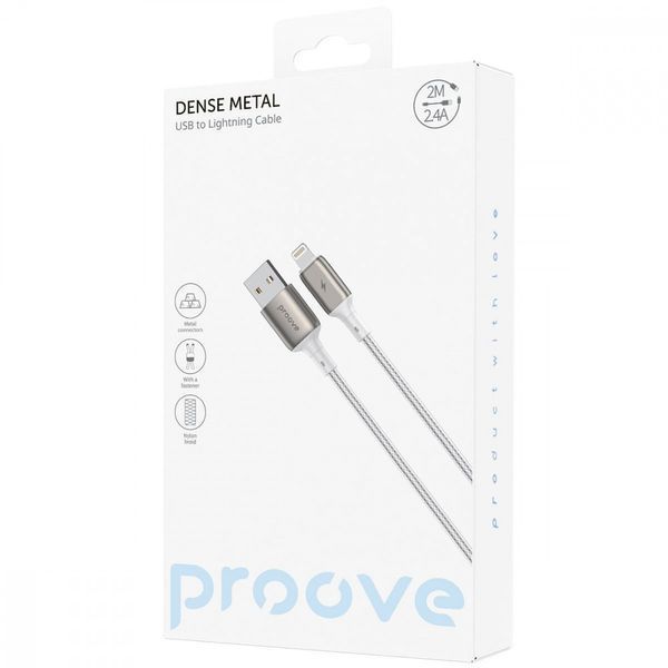 Кабель Proove Dense Metal USB-A/Lightning 2.4A (2м) (White) 83-81-10 фото