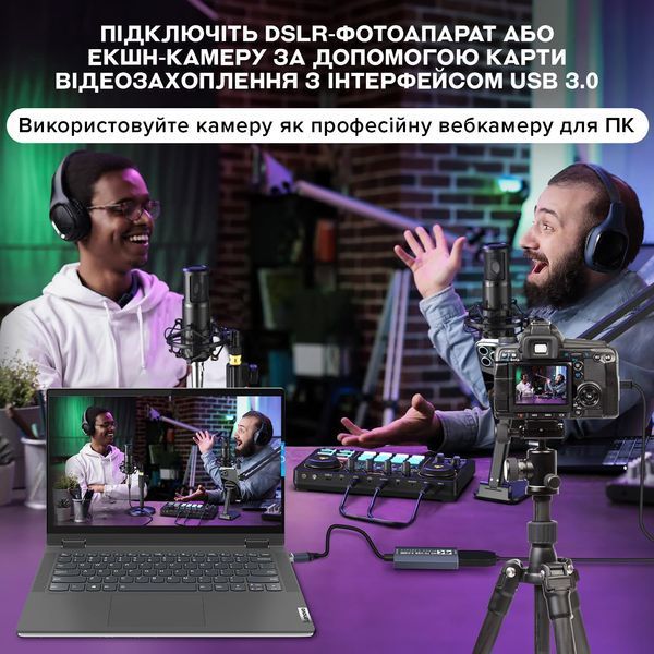 Карта відеозахоплення UHC07 (HDMI&ndash;USB-A/USB-C 3.0) Full HD 60 кадрів/с для стримінгу та геймінгу 27866 фото