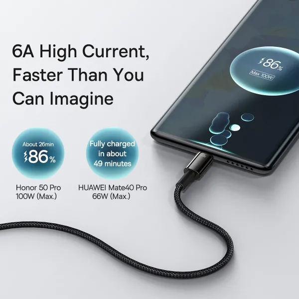 Кабель телефона смартфона планшета швидка зарядка Baseus USB to Type-C 100W 5A 1m CAWJ000001 2261359979 фото