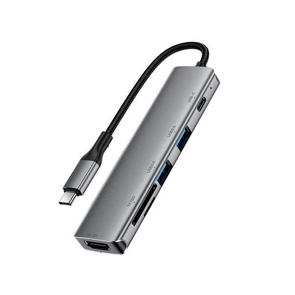 Type-C хаб ACEFAST 6-in-1 J18 (2хUSB + Type-C + HDMI + SD + TF) (15 см) 19453 фото