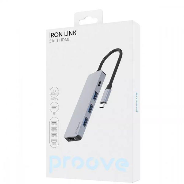 Type-C хаб Proove Iron Link 5-in-1 (3хUSB + Type C + HDMI) 54690 фото