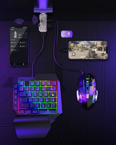 Комплект с конвертером M9 клавиатурой K12 мышкой G2&nbsp;для телефона смартфона айпада адаптер игровой IOS ANDROID 2543044156 фото
