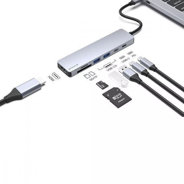 Type-C хаб Proove Iron Link 7-в-1 (2хType-C + 2хUSB3.0 + HDMI + SD/TF) 57730 фото