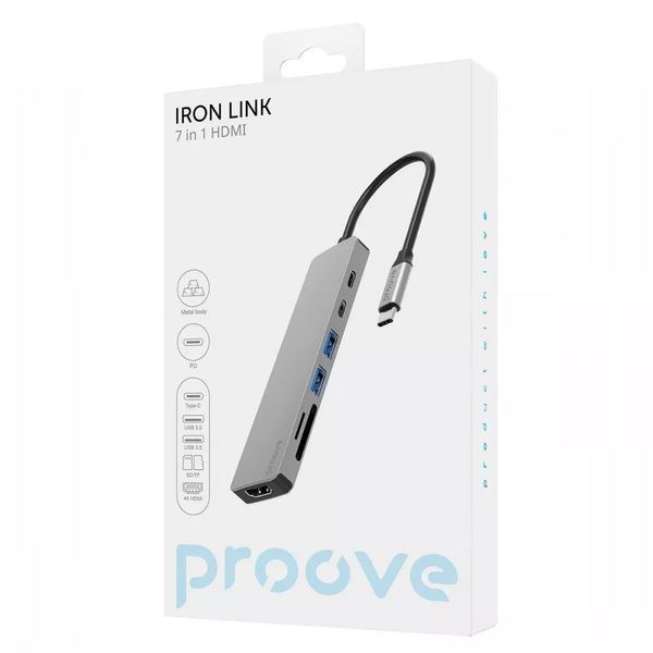 Type-C хаб Proove Iron Link 7-в-1 (2хType-C + 2хUSB3.0 + HDMI + SD/TF) 57730 фото