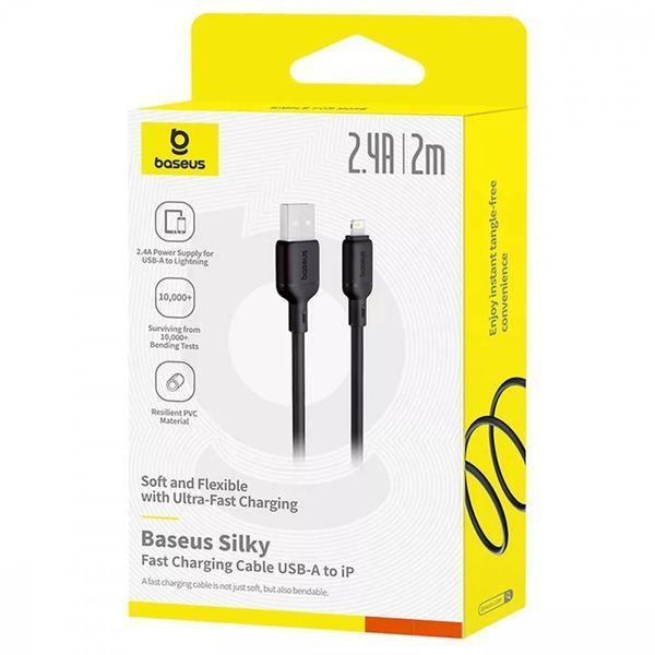 Кабель Baseus Silky Series Fast Charging USB-A/Lightning 2.4A (2м) (Black) 61663 фото