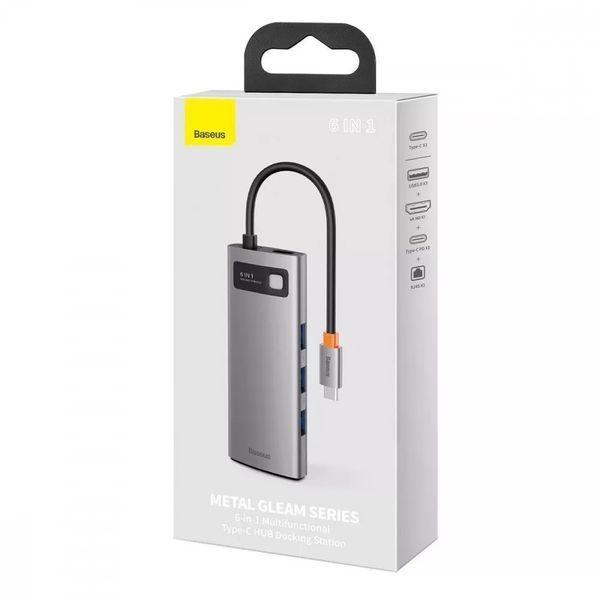 Type-C хаб Baseus Metal Gleam 6-in-1 (3хUSB + Type-C+ HDMI+ RJ45) 31938 фото